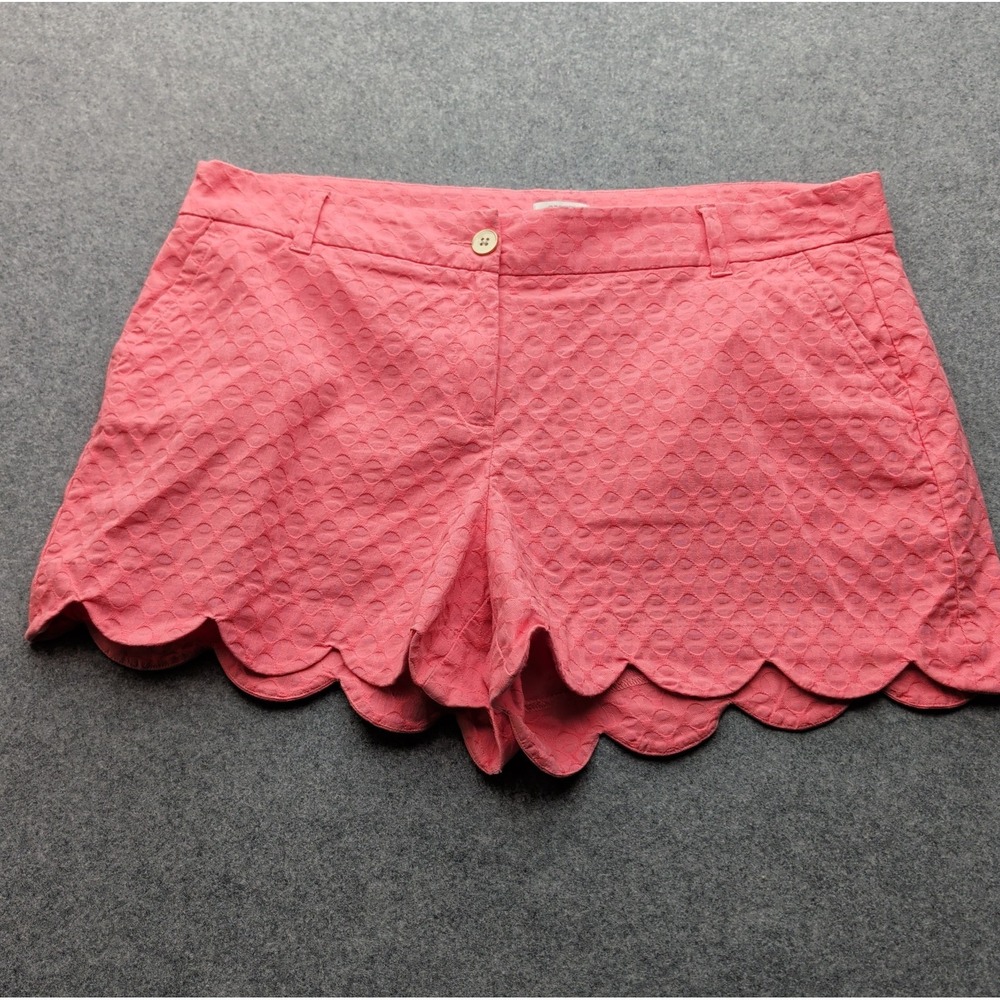 Crown & Ivy Women's Shelby Scalloped Hem Shorts 16 Coral Pink Textured Pattern